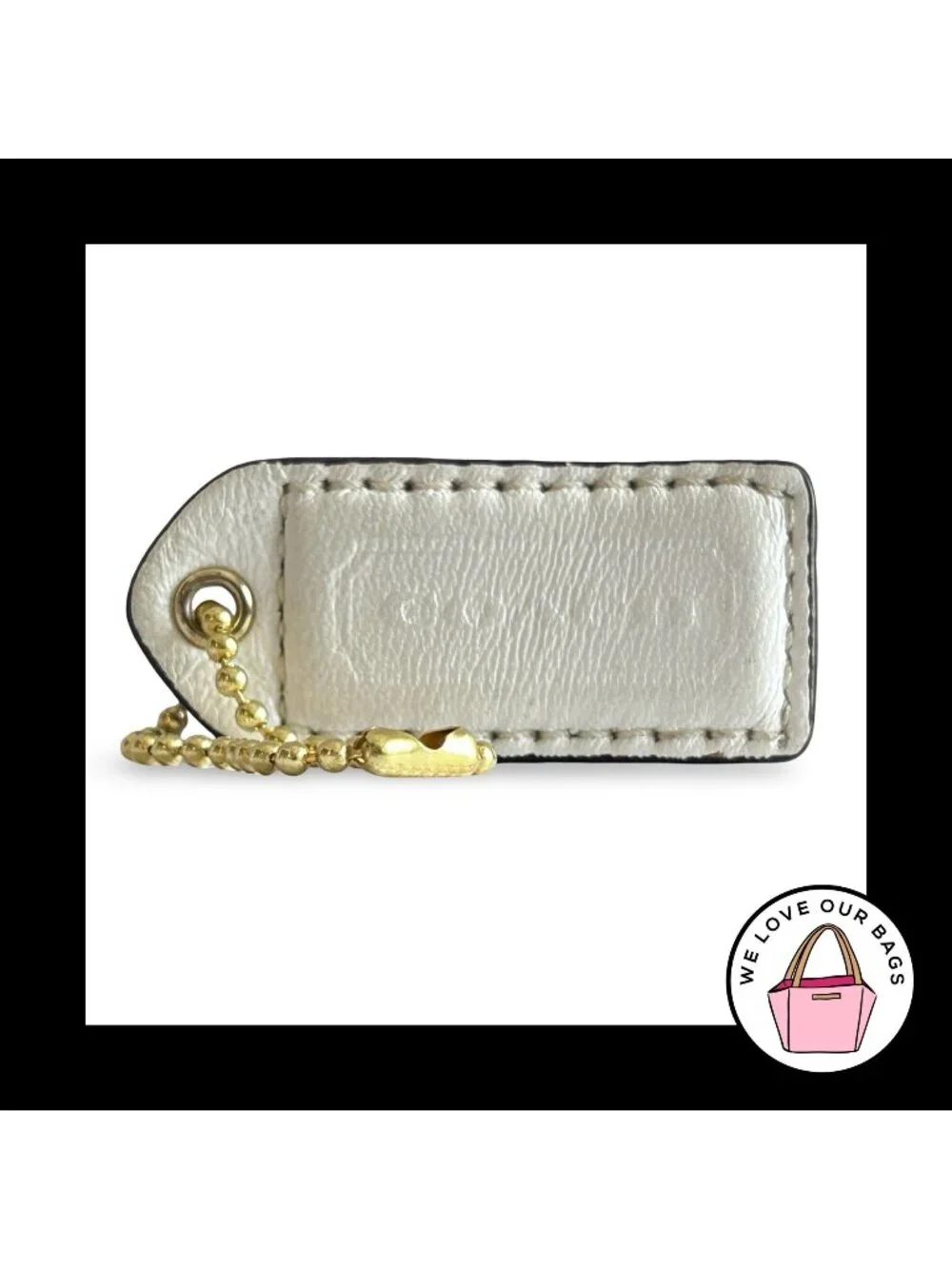 COACH Y2K VINTAGE Hang Tag 2" White Leather & Suede Bag Charm Keychain Fob Brass